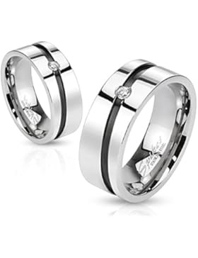Paula & Fritz® Ring aus Edelstahl Chirurgenstahl 316L 6 oder 8 mm breit Linie schwarz und einzelner Zirkonia verfügbare...