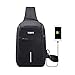 Produktbild Diebstahlschutz Sling Rucksack, WAWJ Brusttasche Herren Schwarz wasserdichte mit USB Kabel und Ladeanschluss Lässige Daypacks zum Wandern, Radfahren und Reisen