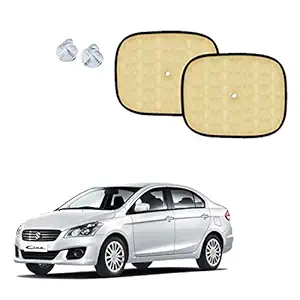 Sykit Universal Beige Cotton Fabric Car Window Sunshades with Vacuum Cups for Maruti New ciaz (Set of 2)