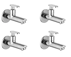 Oleanna Omoln_set4 Metro Brass Long Body Bib Cock Foam Flow With Wall Flange (Silver, Chrome Finish, Pack of 4)