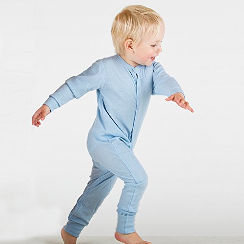 Joha Merino Wool Children's Sleepsuit Pyjams with fold-over foot covers