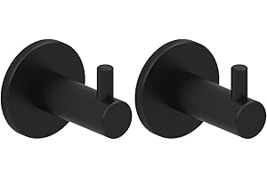 Kon-fort Home Colgador Toalla Baño Negro 2 unidades, Diseño Acero Inoxidable AISI 304, Negro Mate con Tornillo.