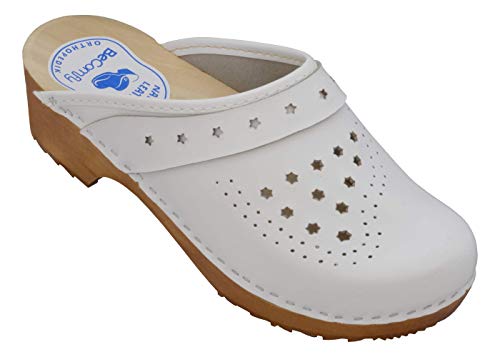 Preisvergleich Produktbild BeComfyDamen Clogs Pantofflen Holzschuhe Weiß VK42 (39, Weiß)