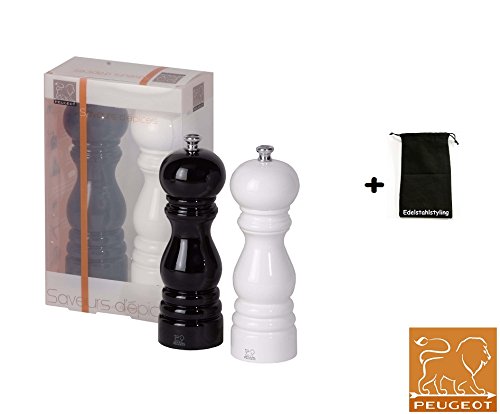 Peugeot Paris Duo Pfeffermühle + Salzmühle schwarz / weiß, 18 cm + Stoffbeutel | in Geschenkverpackung