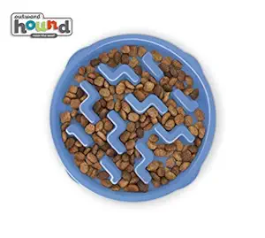 Outward Hound Fun Feeder Dog Bowl Slow Feeder Stop Bloat for Dogs (Large, Blue)