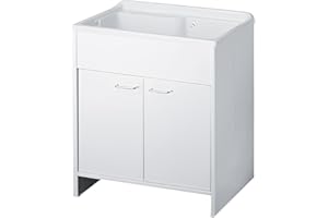 Negrari Lavatoio in Resina PVC per ambienti umidi, Resistente nel tempo, Kit di scarico incluso, L80 x P50 x H85, Bianco