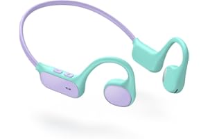 iClever Kids Headphones Wireless, 74/85dBA Safe Volume, Bluetooth 5.4, Clear Audio, 360° Bending, Ultra-Light Comfortable Air Conduction Kids Open Ear Headphones for iPad/Tablet/Sports, Purple Green