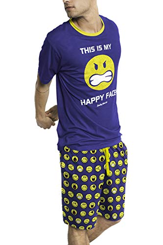 Smiley Pijama Manga Corta Face para Hombre, Color Azul, Talla L