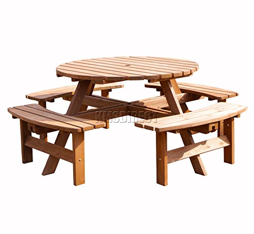 Westwood Garden Patio 8 Seater Wooden Pub Bench Round Picnic Table Outdoor Indoor Home Park Furniture Brown New Search Furniture