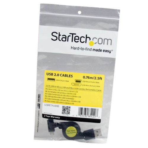 StarTech USBRETAUBMB Aufrollbares USB auf Micro USB und Mini USB Kabel - 6