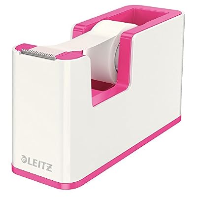 Leitz Dévidoir de Ruban Adhésif, Base lourde, Ruban inclus, Blanc/Rose métallisé, WOW, 53641023