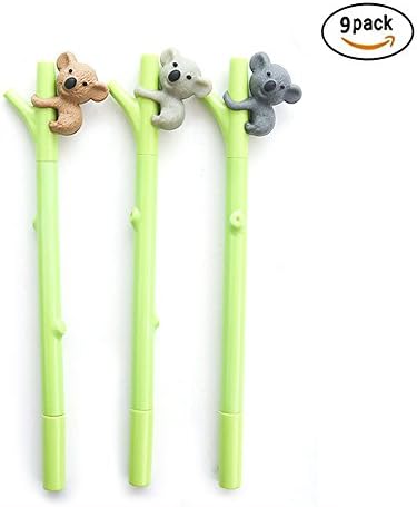 Cartoon Pen 9pcs Packed Cute Koala Bear Gel Black Ink Plastic Pen with 0.5mm Fine Point Roller ball Pens 16.5cm Creative Stationery Office Supplies Back to Student Award Gift Birthday Gift