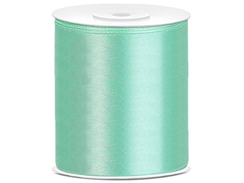 SiDeSo® SATINBAND mint 25m x 100mm 0,42€/m Hochzeit Dekoband Geschenkband Antennenband Schleifenband