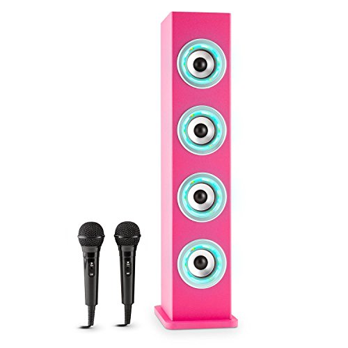 Preisvergleich Produktbild auna Karaboom • Karaoke Anlage • Karaoke Player • Karaoke Set • Turmlautsprecher • vier Breitbandlautsprecher • Bassreflex • Bluetooth • 2 x dynamisches Kabelmikrofon • USB-Port • MP3-fähig • AUX-IN • LED-Effektbeleuchtung • pink