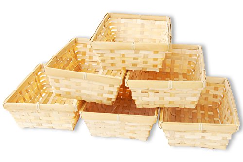 6er Korb Set quadratische Bambuskörbchen, flacher Füllkorb ca. 15 x 15 x 6 cm, Spankorb natur - 2