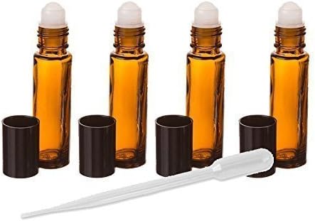 12 Essential Oil, Aromatherapy - Amber Glass Bottle with Roll On Applicator and Black Cap - 10 ml - Grand Parfums Package of 12 with 2 Free TransferPipettes by Grand Parfums ll