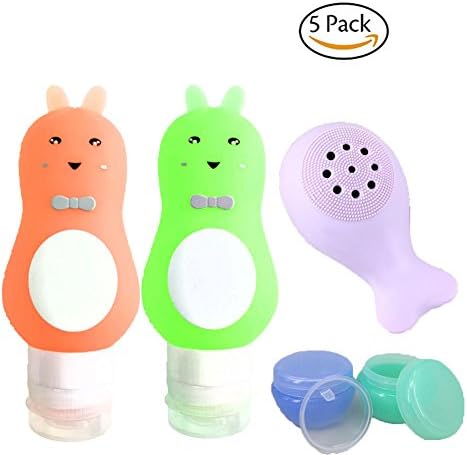 Silicone Travel Bottle Set Refillable Squeezable Leak proof Soft Silicone Travel Containers TSA Approved With Suction Cup BPA Free for Liquid Shampoo, Conditioner, Lotion (3.3OZ)