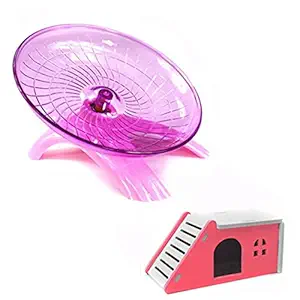 zswell Hamster House Wood Bridge Climb Kit Exercise Wheel Jogging Running Silent Spinner Flying Saucer Pet Toys for Rat Gerbil Guinea Pig Chipmunk Mouse Small Animals