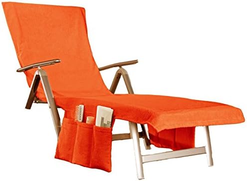 2 in 1 Sun Lounger Cushion Cover Sunny Converts a Swimbag + Side Pockets + Hooded Approx. 70 x 200 cm Terry Towel Colour (Nectarine)