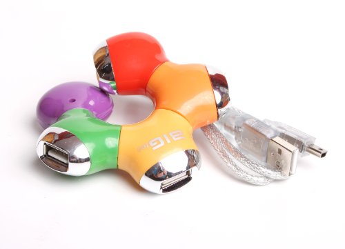 BIGtec flexibler 2.0 USB HUB 4Port Verteiler 4-Port HUB USB flexible HUB A Stecker auf 4 x A Buchse bewegliche Elemente , farbiger USB HUB rot , gelb , grün , orange , violett - 3