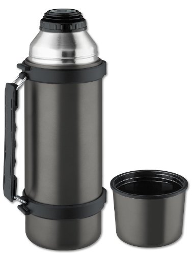 Isosteel VA-9553QAT Isolierflasche 1,0 L, 18/8 Edelstahl, Quickstop-Einhandausgießsystem, Trinkbecher und Griff, titan-grau - 2