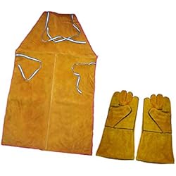 Sharplace Paire de Gants + Tablier pour Soudage Cuir Synthetique Accessoire Sécurité Soudeur Vetement de Travail