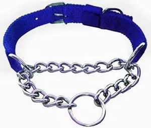 RvPaws Dog Choke Pet Nylon Half Chain Collar Half Choker Stainless Steel Dogs Collars (Blue, 0.75 Inch)