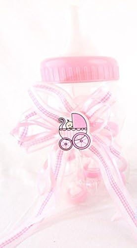 Funktionz 1 LARGE Baby Bottle with Mini 15 Favour Bottles for Baby Shower, Candy, Sweets, Favours, Decor (Pink)