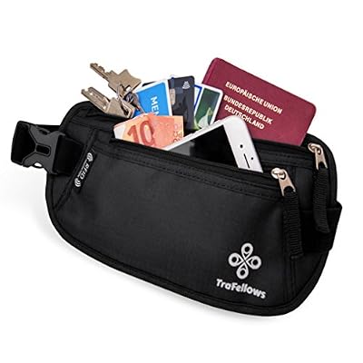 TraFellows Ceintures de voyage Premium avec protection RFID pour femmes & hommes | Sac-ceinture léger | Banane pour le sport & les voyages | Sacoche plate et & spacieuse (noir)