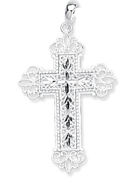 Sterling Silber Rhodium Versilbert Filigran groß Kreuz diamantiert Blatt Kreuz Element Anhänger