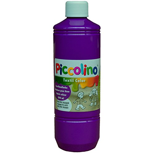 PICCOLINO Stoffmalfarben Textilfarben Set 5 Neon-Farben je 500ml – Neongelb Neonorange Neonpink Neongrün Neonviolett - 5