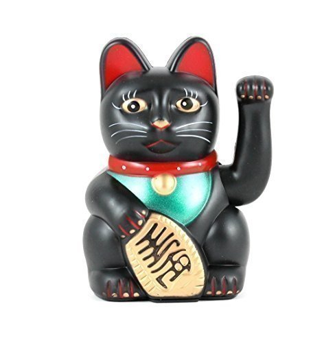 6" Winkende Glückskatze - Maneki Neko Katze (Schwarz)