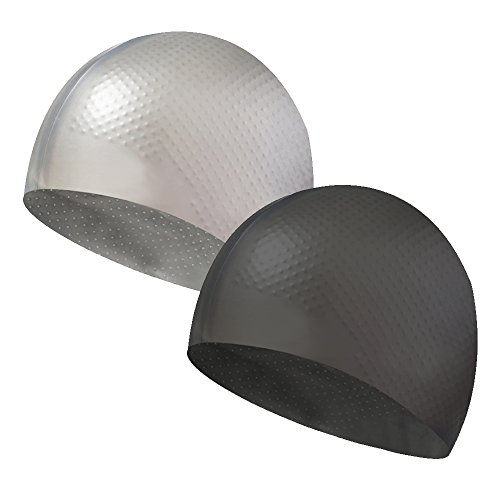Gorro de natación, 2 paquetes de nata de silicona - Resistente al desgarro - Antideslizante - Sin tirar del cabello - Mantén el cabello seco (gris + negro)