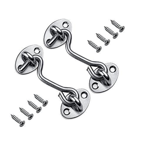 Preisvergleich Produktbild 2x Edelstahl Fensterhaken,Vanyda Sturmhaken Kabinenhaken Silent Augen-Verschluss Tür Schwenkfenster (3 inch, A)