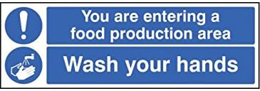Caledonia Signs 15620G "You are Entering Food Production Area Wash Your Hands" Sign, Rigid Plastic, 300 mm x 100 mm