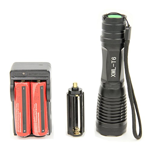 Lawevan® LED CREE XM-L T6 1600 Lumen Taschenlampe 5 Modi Einstellbare Zoomable Taschenlampen+18650 Akku+AC Ladegerät - 2
