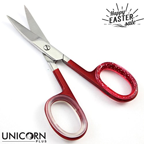 SUPER SHARP 3.5" Professional Finger Toe Nail Scissors Stainless Steel Manicure CURVED/STRAIGHT Scissors (Red)