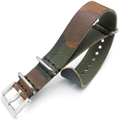24mm Woodland Camouflage Leather ZULU Watch Strap, Sandblasted Buckle, MiLTAT Grezzo