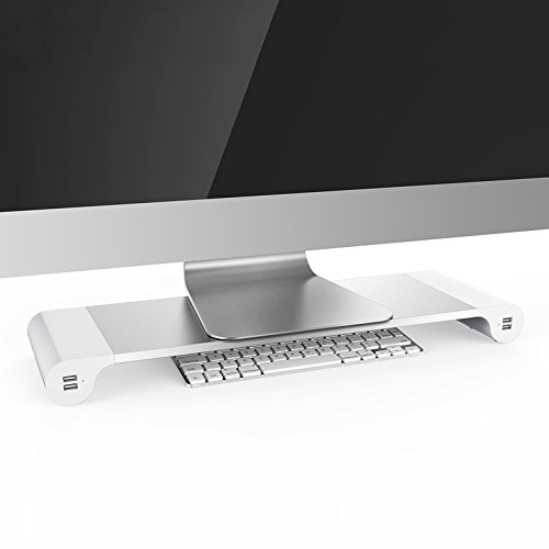 Preisvergleich Produktbild MECO Monitorständer Aluminium Monitor Bildschirm Bildschirmerhöher Tischaufsatz mit Schreibtischregal Notebook Stand mit 4 USB Anschluss 2.0 Hub Multimedia Ständer für PC, Laptop, iMac, Mac