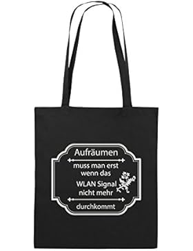 Comedy Bags - Aufräumen muss man erst, wenn - WLAN SIGNAL - Jutebeutel bedruckt, Baumwolltasche zwei lange Henkel...