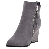 Loveletters  Fashion Retro Womens Flats Comfortable Low-Heeled Non-Slip Zipper Adjustable Shoe Short Ankle Boot Gray