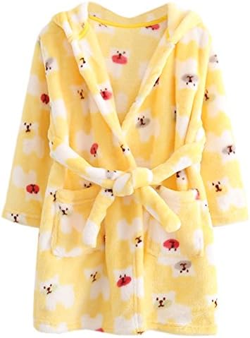 XINNE Boys Girls Hooded Dressing Gown Soft Flannel Bathrobe Pajamas Unisex Toddlers Kids Nightgown Sleepwear Size 110 Yellow Bear