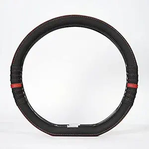 SoftX Car Custom Steering Wheel Cover, Warmer Hands in Winter, Cooler Hands in Summer Specially for D Shape / Bottom Flat Steering Wheels (Black-Red)