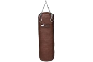 Lisaro Saco de boxeo profesional, 120 cm, adecuado para cualquier deporte, aprox. 35 – 38 kg, relleno/sin rellenar, incluye cadena de acero de cuatro puntos, material de piel sintética (vinilo), color