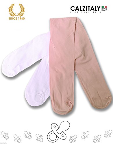 BABY GIRL PLAIN MICROFIBRE OPAQUE TIGHTS | NEWBORN PANTYHOSE | 40 DEN | 6 TO 24 MONTHS | MADE IN ITALY | (18 Months, WHITE)