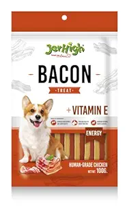 Jerhigh Dog Treats, Human Grade High Protein Chicken, Fully Digestible Healthy Snack & Training Treat, Free from by-Products & Gluten, Bacon 100gm (3 X 100g) Sold by DogNCats