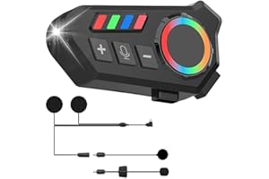 OBEST Auriculares para Casco de Motocicleta, Auriculares Casco Moto con Luces LED y RGB, Bluetooth 5.4 Manos Libres Inalámbrico, Cancelación de Ruido HD, Resistencia al Agua IPX8