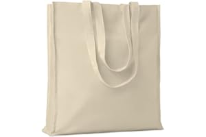 Siglo XXI Publicidad Bolsa Algodón con fuelle. Tamaño 38x9x42 cm. Pack de 10 pcs. Gramaje 140 g/m2. Asas largas reforzadas. Compras, Regalos, Ferias, Bodas, Minoristas.