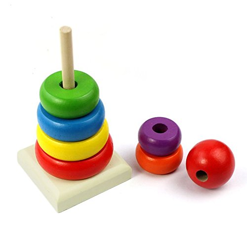 Education Toys,Fortan Kid Baby Wooden Stacking Stack Up Rainbow Tower Ring