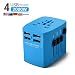 Produktbild HANPURE 2000W Reiseadapter, Universal Reisestecker, Travel Adapter mit 4 USB 3.0 Anschluss, Internationale Ladegeräte für Deutschland, USA, UK, Spanien, Kanada, Kuba, Japan über 200 Ländern (Blau)